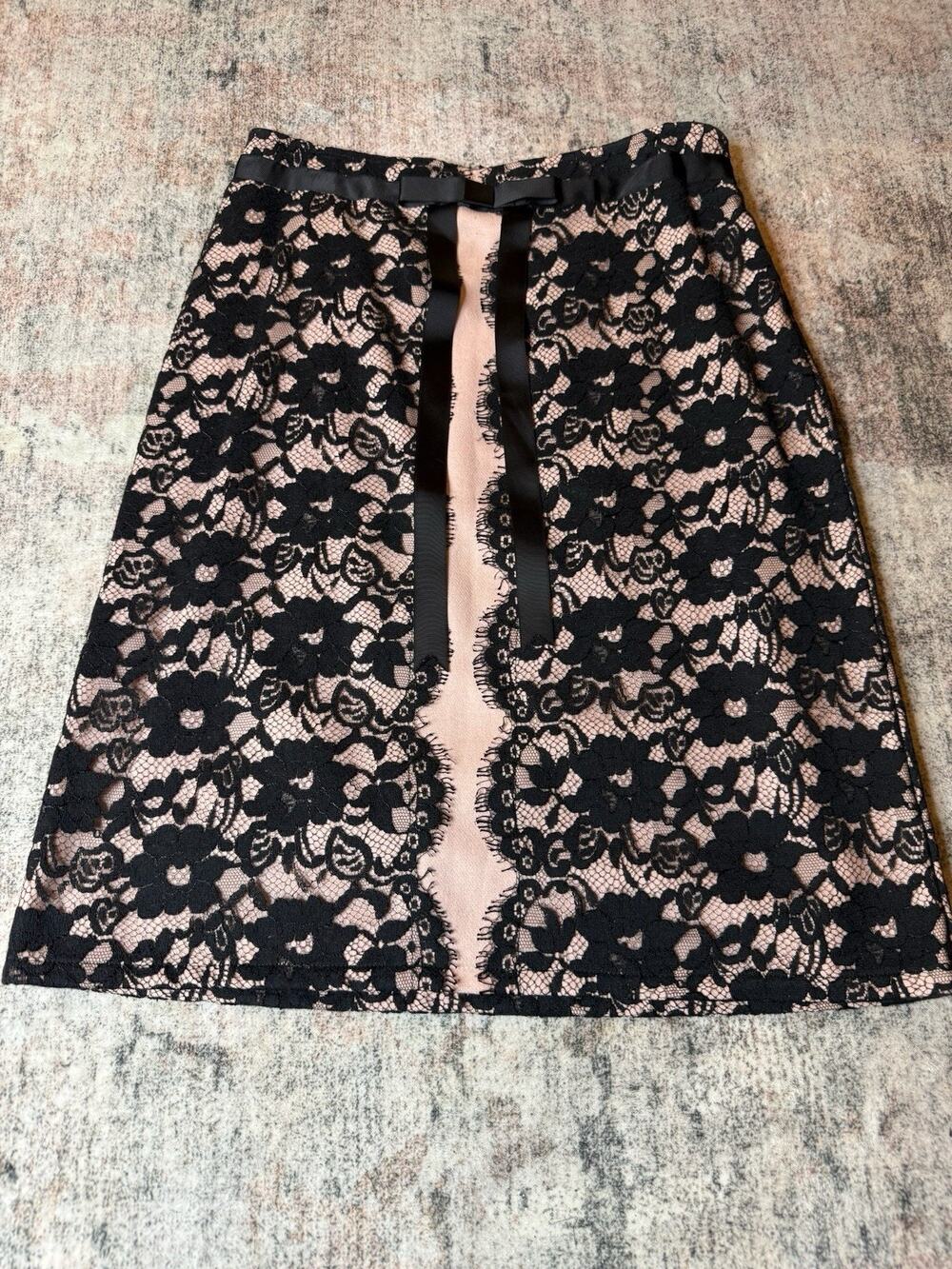 Wool Lace overlay Skirt Pink Black Sz S Boudicca Y2K Coquette Feminine Romantic